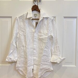 J Crew Women’s Long White Casual Button-Down Shirt. Ideal over jeans or leggings